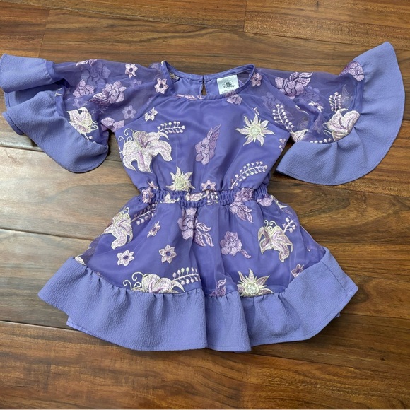Disney Other - Disney Tangled Rapunzel purple mesh embroidered floral short sleeve dress